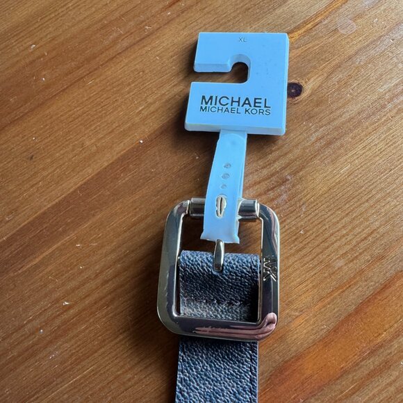 NWT MICHAEL KORS MK Brown/Tan Logo Belt with Goldtone Buckle Style 556267C in XL - Picture 3 of 11
